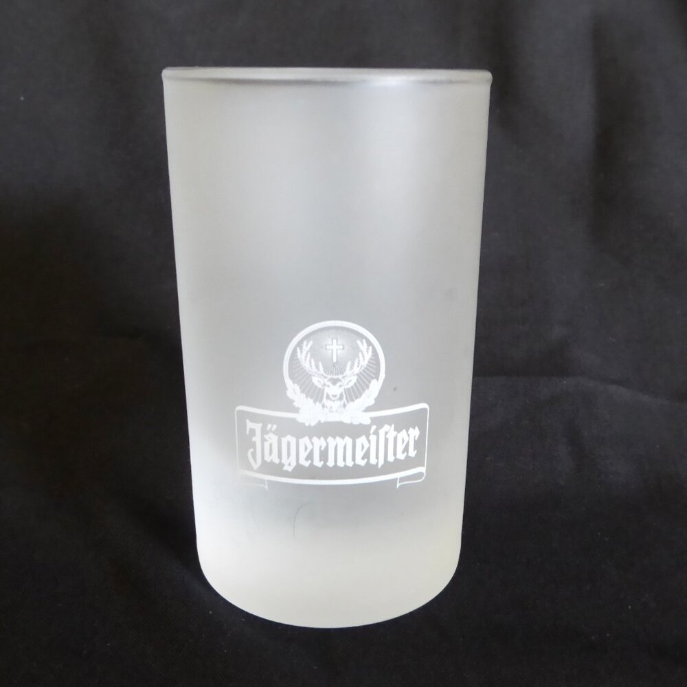 VINTAGE JAGERMEISTER FROSTED DOUBLE SHOT SHOOTER BAR GLASS (NEW - NEVER USED)